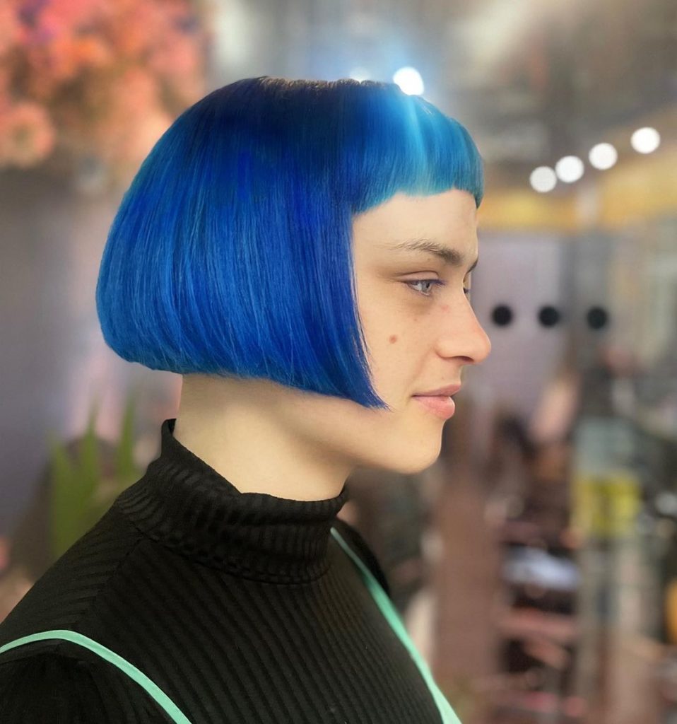 Electric blue bob at Gusto Hair London