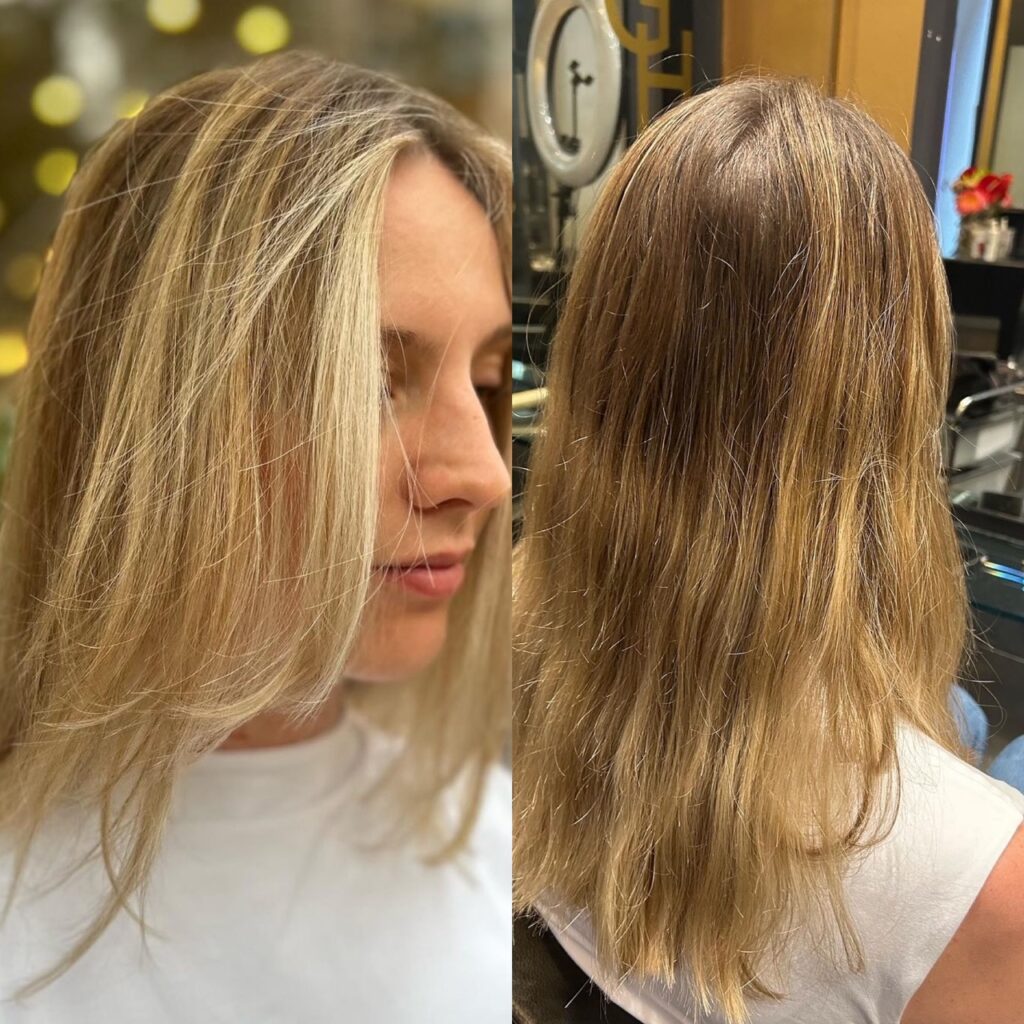 Highlights in blonde hair before and after 