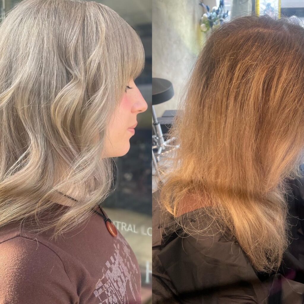 Highlights in blonde hair before and after