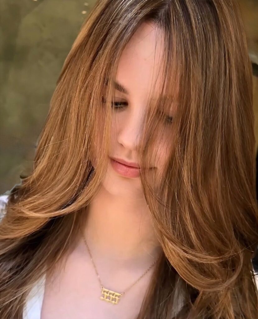 Warm brunette balayage long straight waves