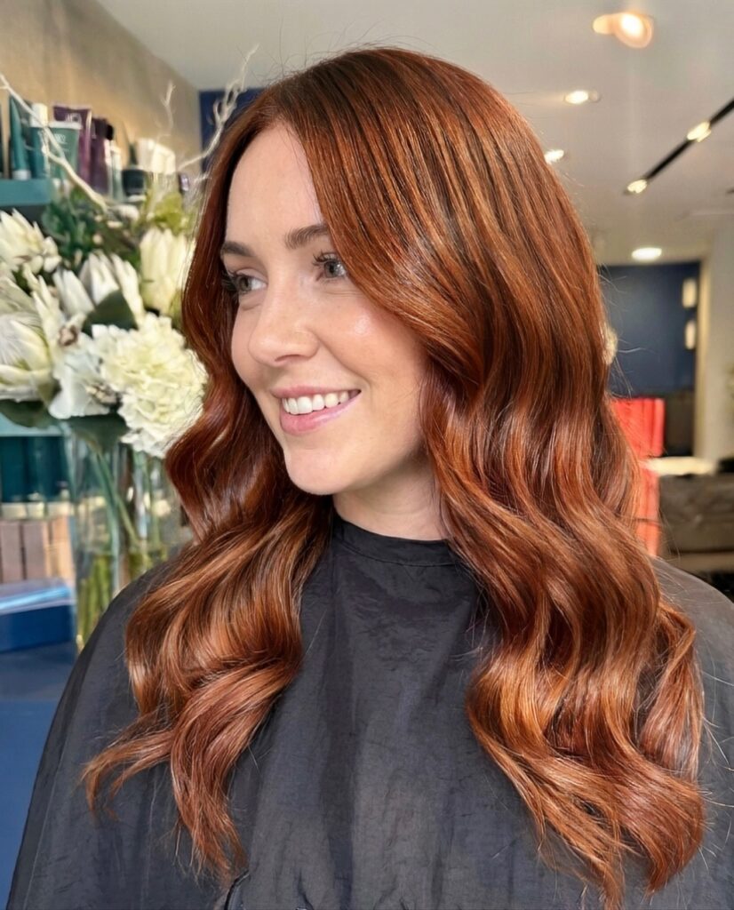 Cowgirl copper hair colour with warm cinnamon and rust tones at Gusto Hair London