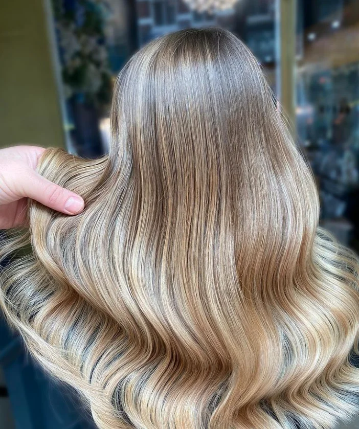 Glossy bouncy waves from a blow dry at Gusto Hair, Covent Garden