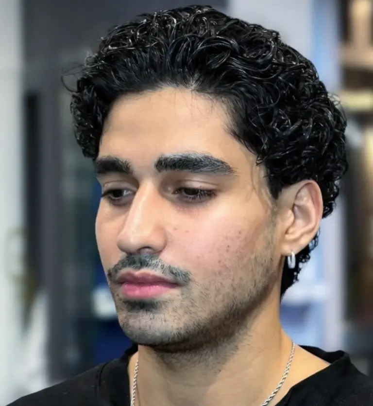 Defined curly perm on dark hair, gents perm at Gusto Hair, London