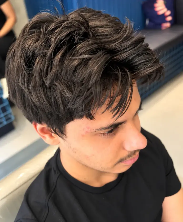 Before: short, straight textured hair on a gents client at Gusto Hair, London, ahead of his perm
